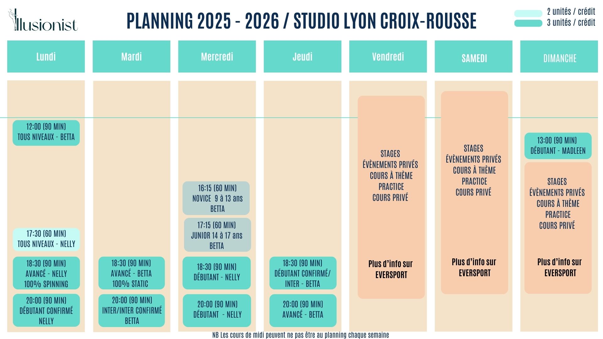 Planning Pole Dance Aériennes Lyon Croix Rousse