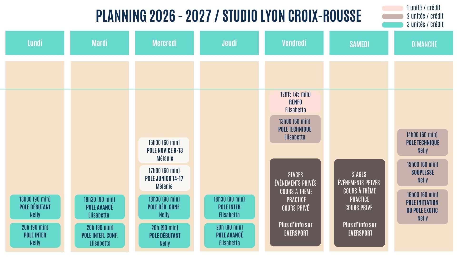 Planning Pole Dance et Cerceau aérien Croix Rousse