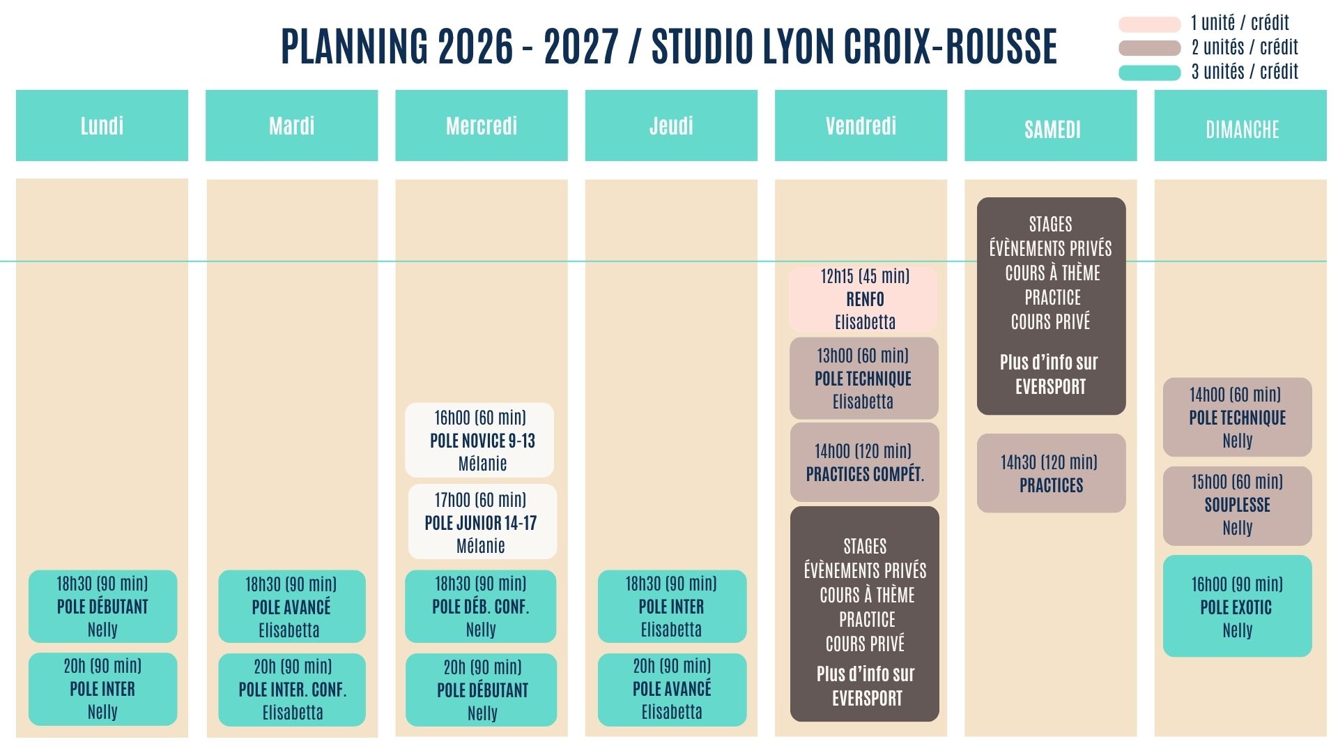 Planning Cours Pole Dance Lyon Croix Rousse 26-27