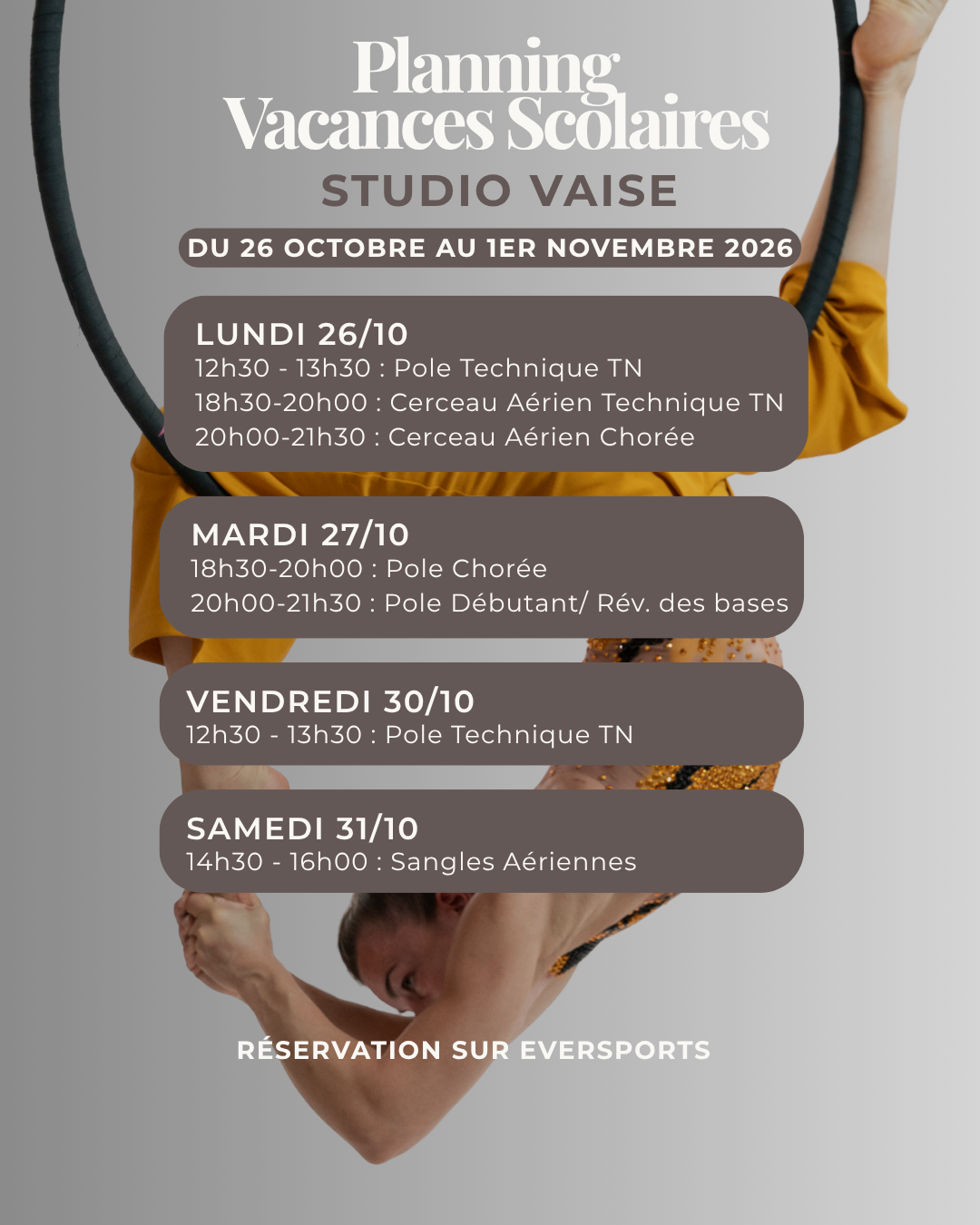 Planning Vaise Pole Dance Cours Vacances Toussaint